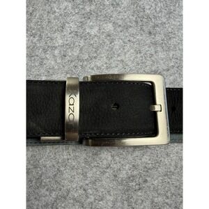 Kazar Mens Size 45‎ Reversible Nubuck Leather Belt Black Gray Silver Buckle